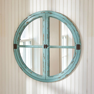 Round Aqua (Sea Blue) Window Wood Mirror - Park Designs - The Fox Decor